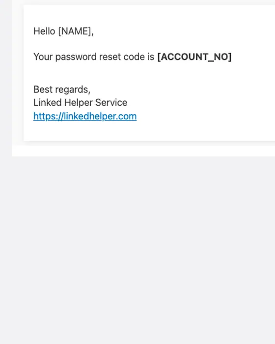 Linked Helper Service password reset email