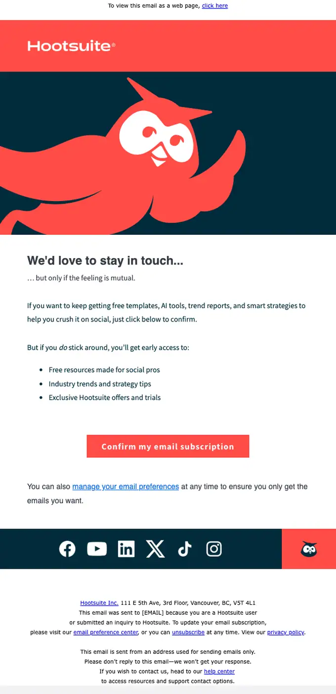 Hootsuite double opt in email, full length