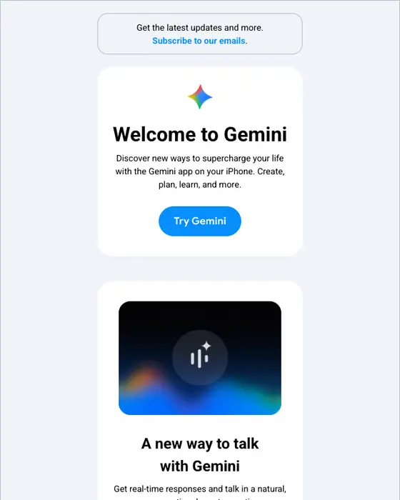 Google Gemini welcome email