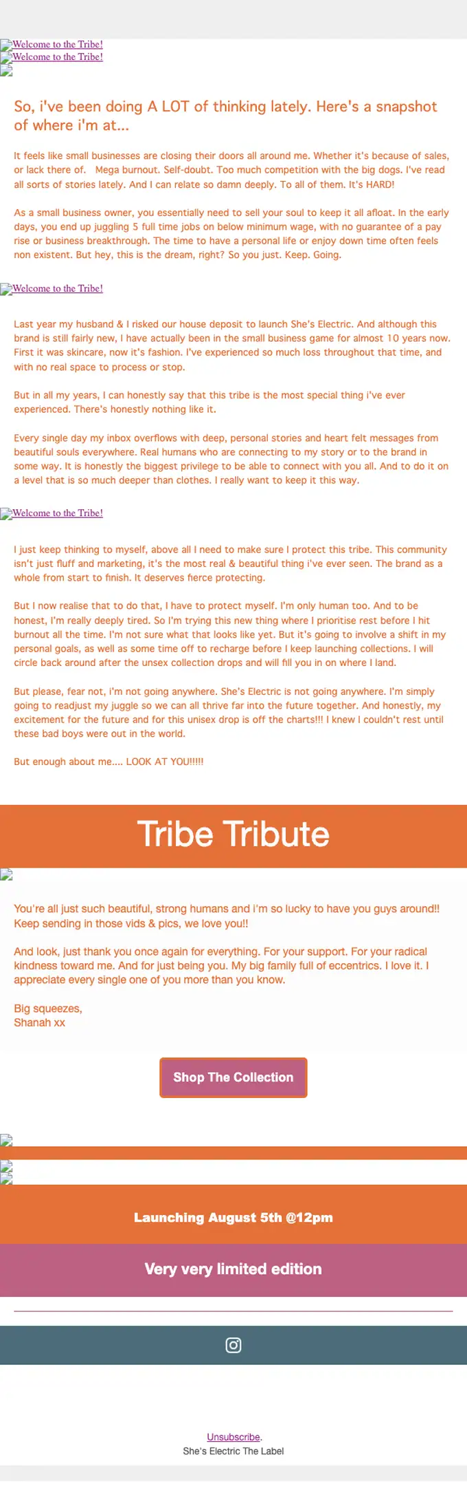 SHE'S ELECTRIC The Label newsletter email, full length