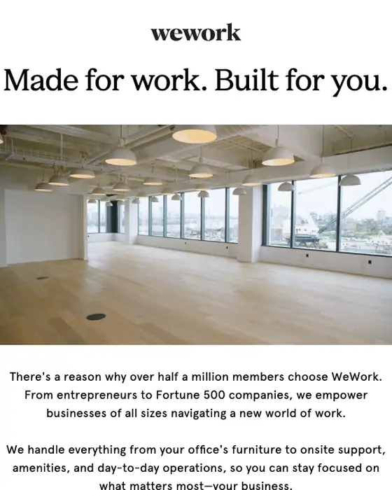 WeWork promotional email