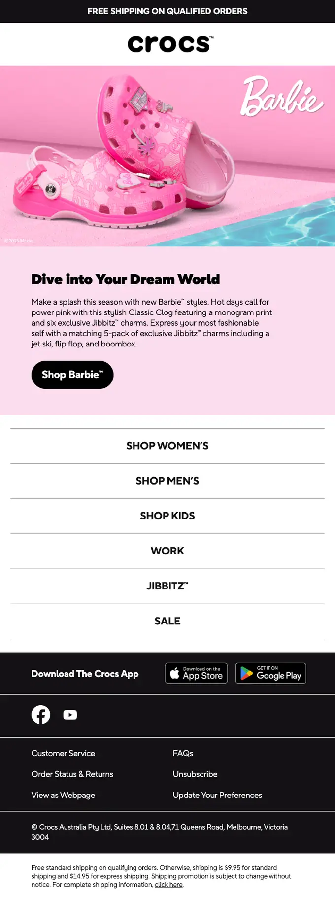 Crocs Australia product launch email, full length