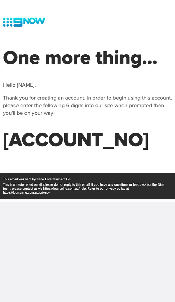 Nine Entertainment Co. email verification email, full length