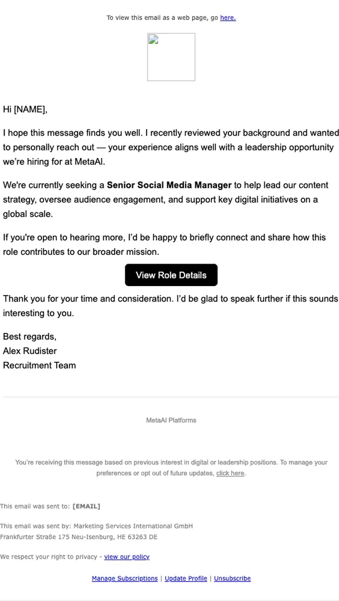MetaAl job alert email, full length
