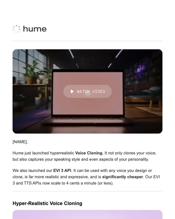 Hume AI product launch email