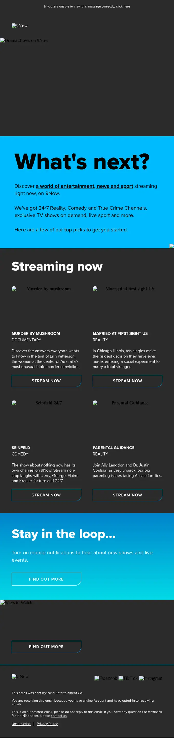 9Now promotional email, full length