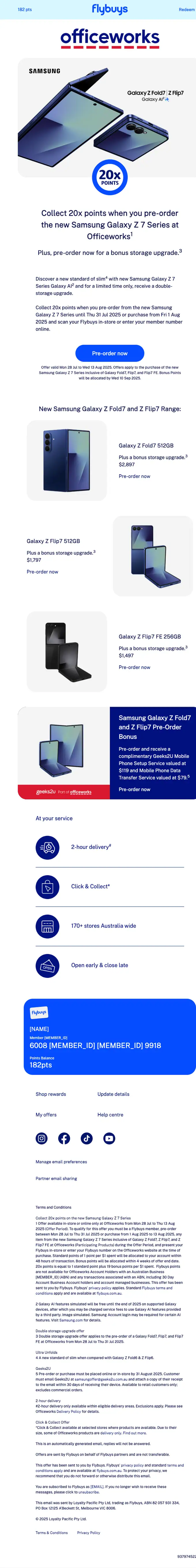 Flybuys promotional email, full length