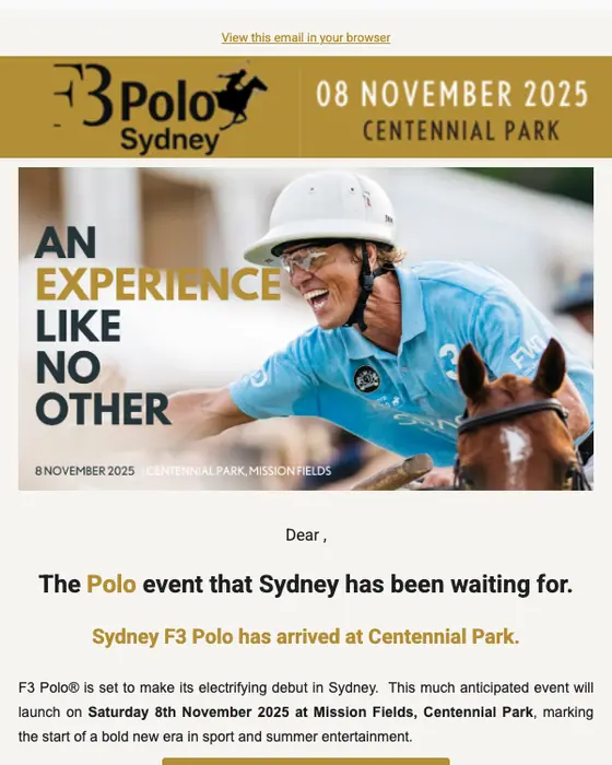 F3 Polo Sydney event invite email