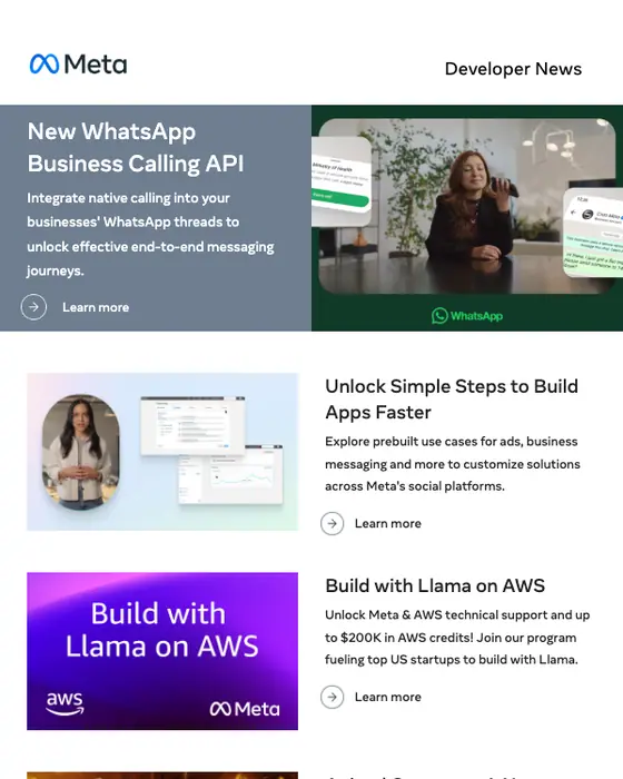 Meta for Developers newsletter email