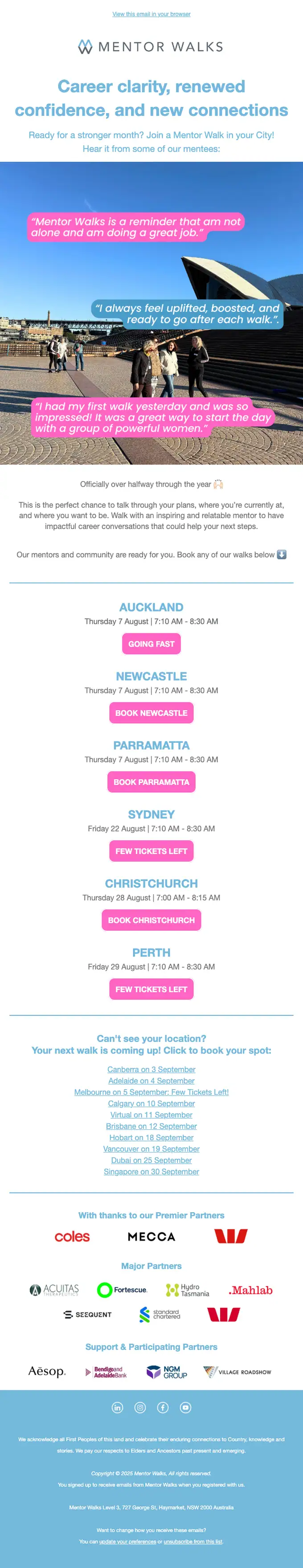 Mentor Walks event invite email, full length