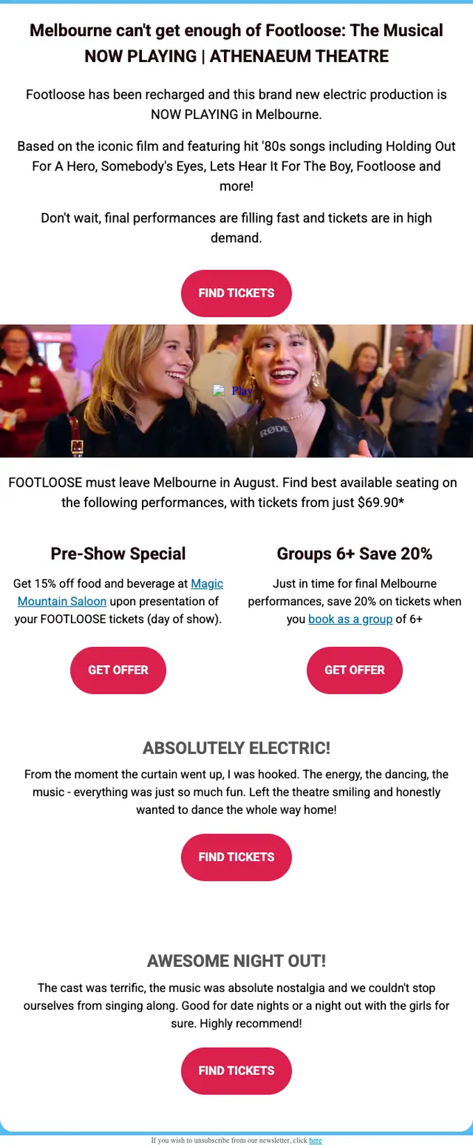 Athenaeum Theatre promotional email, full length