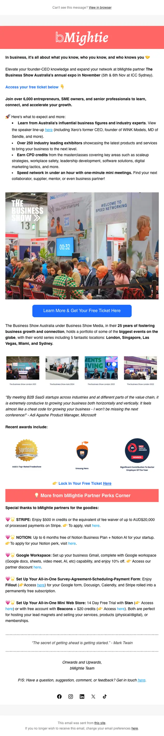bMightie event invite email, full length