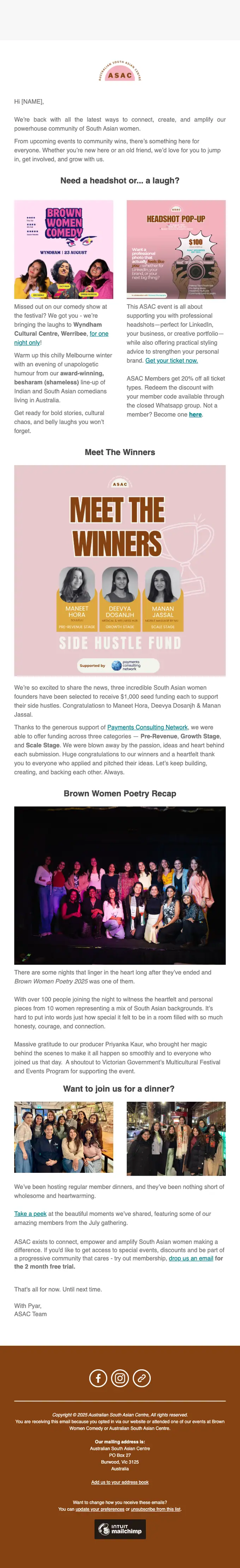ASAC newsletter email, full length