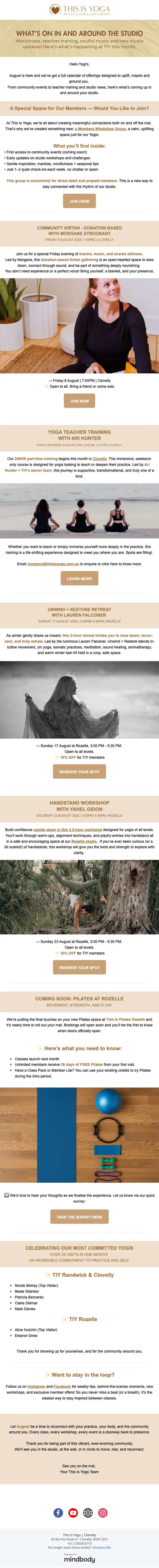 This Is Yoga | Clovelly newsletter email, full length