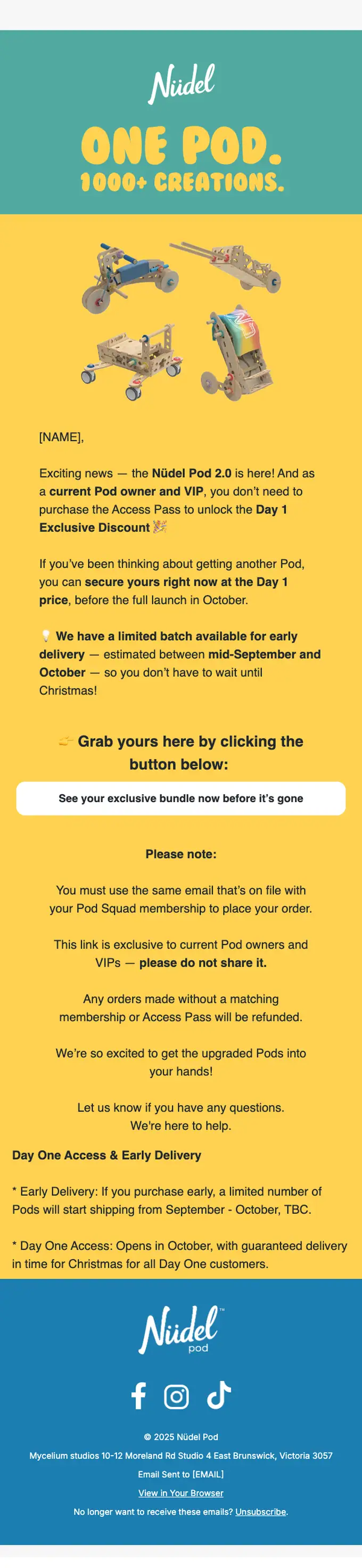 Nüdel Pod product launch email, full length