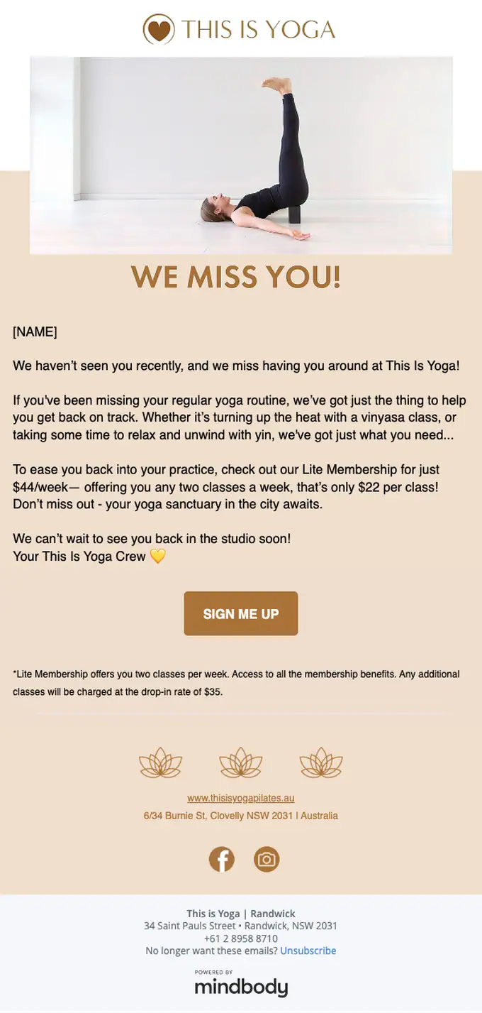 This is Yoga | Randwick re engagement email, full length