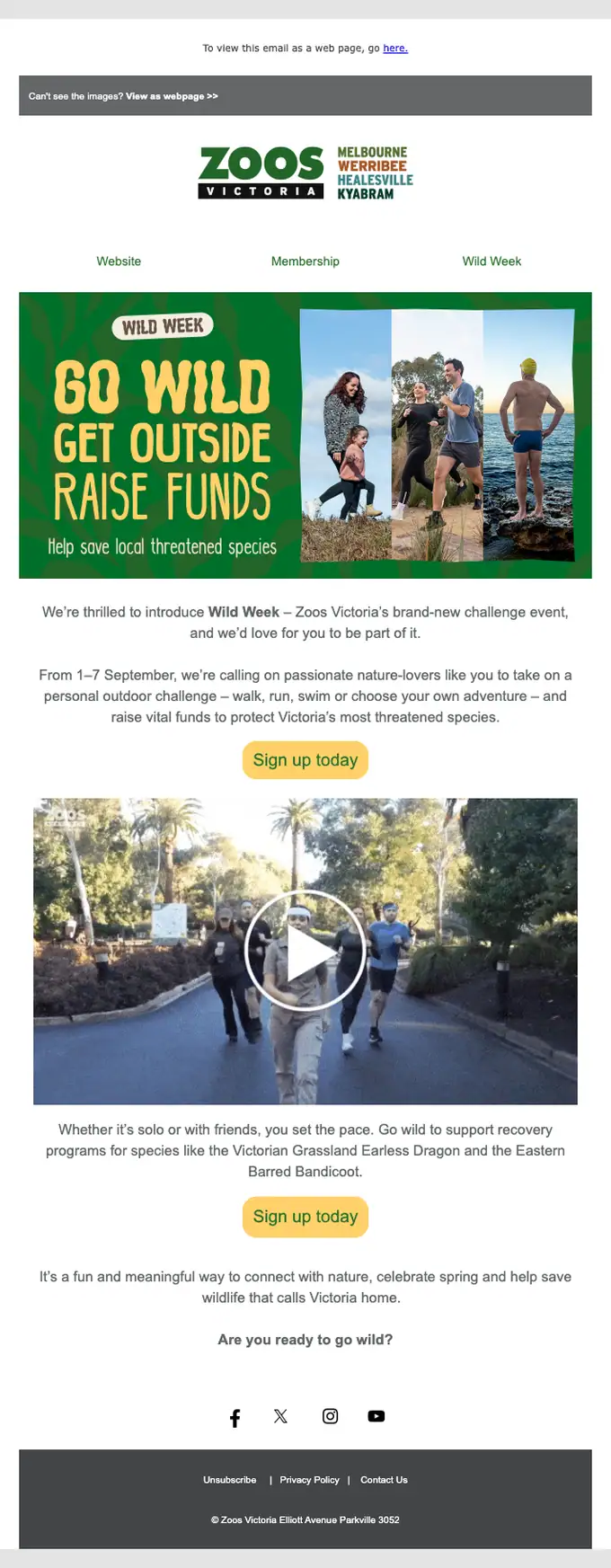 Zoos Victoria event invite email, full length