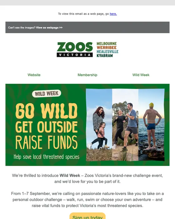 Zoos Victoria event invite email: Wild Week is coming! đź‘€