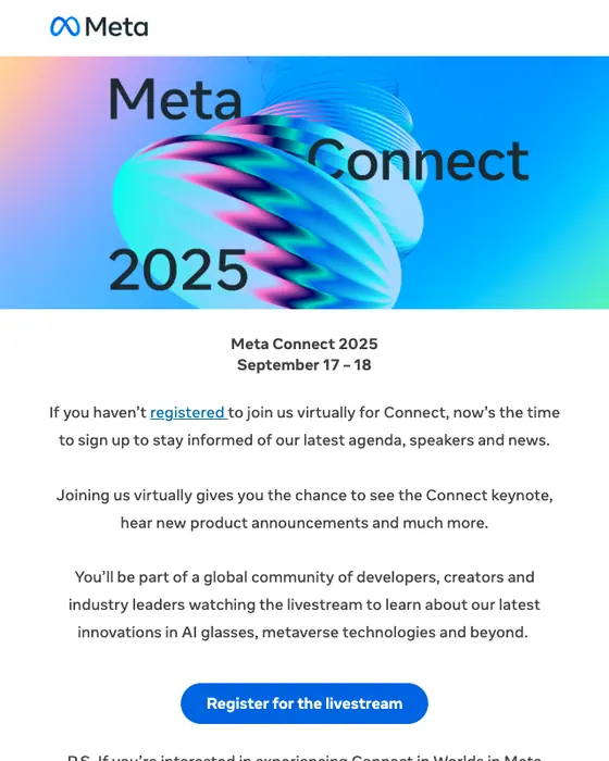 Meta for Developers event invite email