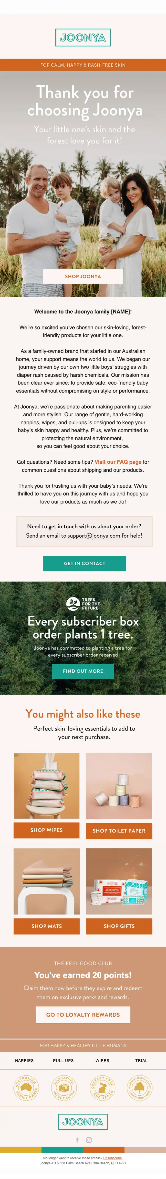 Joonya welcome email, full length