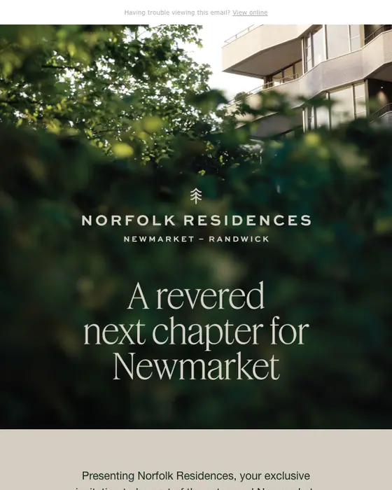 Colliers International product launch email: Norfolk Residences, Randwick | Limited Release Residences & Terraces Coming Soon