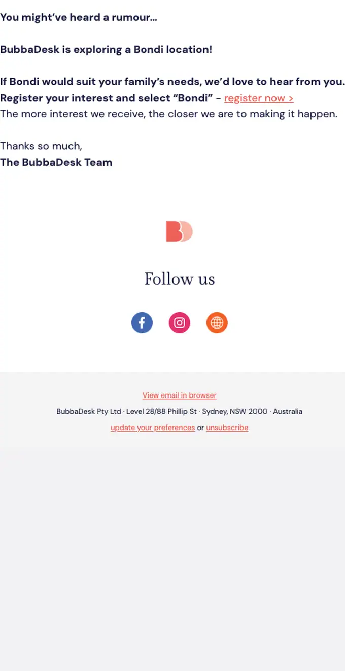 BubbaDesk promotional email, full length