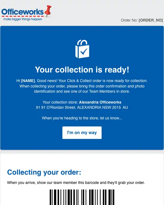 Officeworks order reminder email