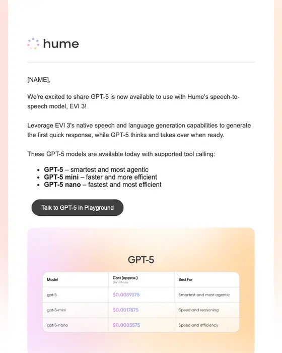 Hume product launch email