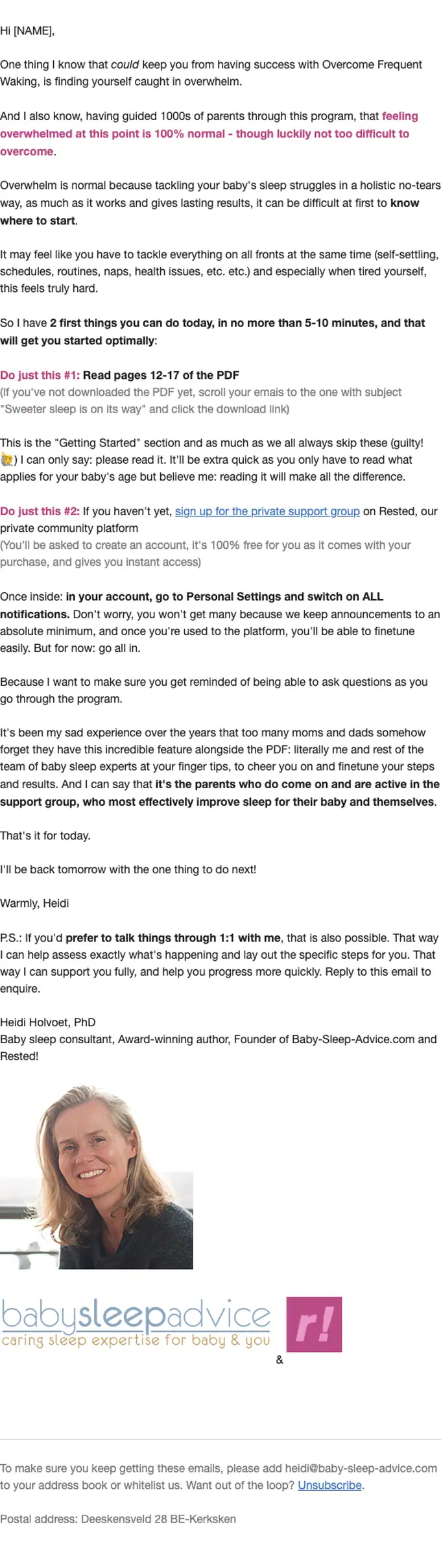 Baby Sleep Advice onboarding email, full length