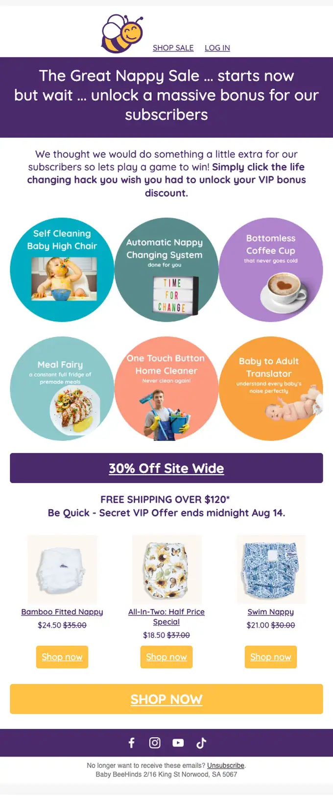 Baby BeeHinds sale email, full length