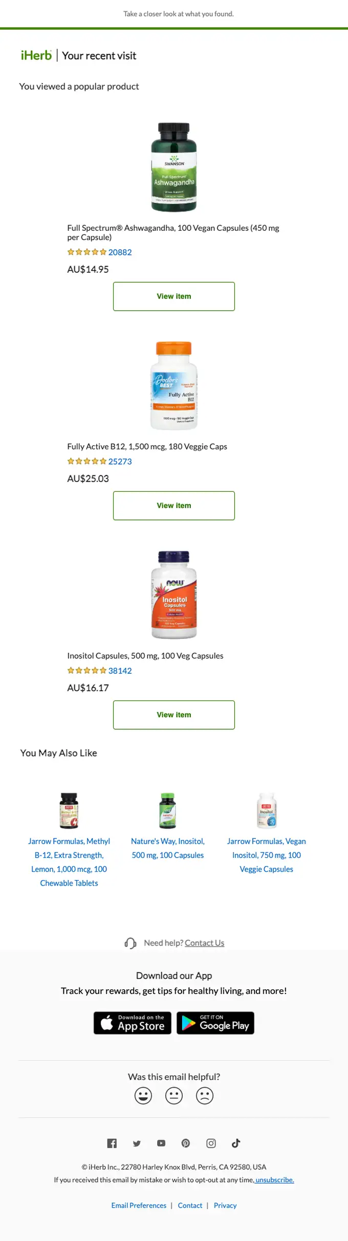 iHerb abandoned cart email, full length