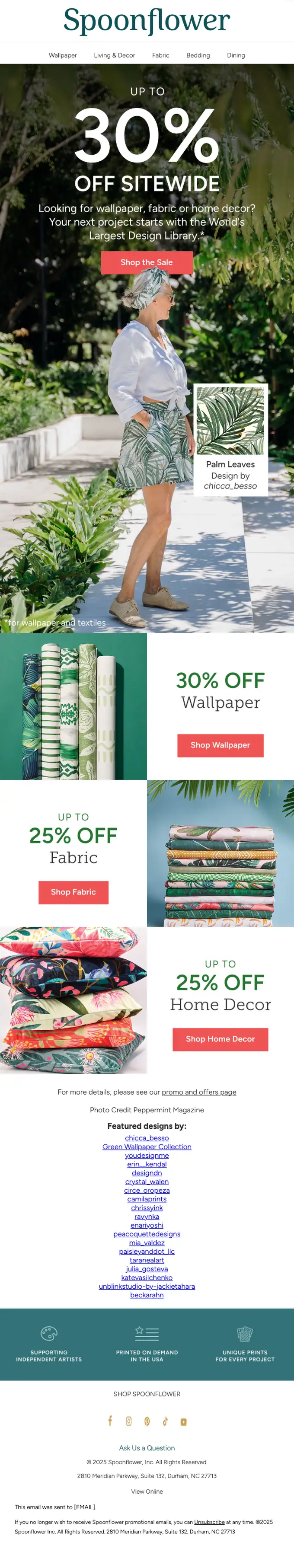 Spoonflower promotional email, full length