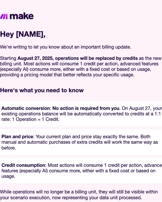 Make account notice email