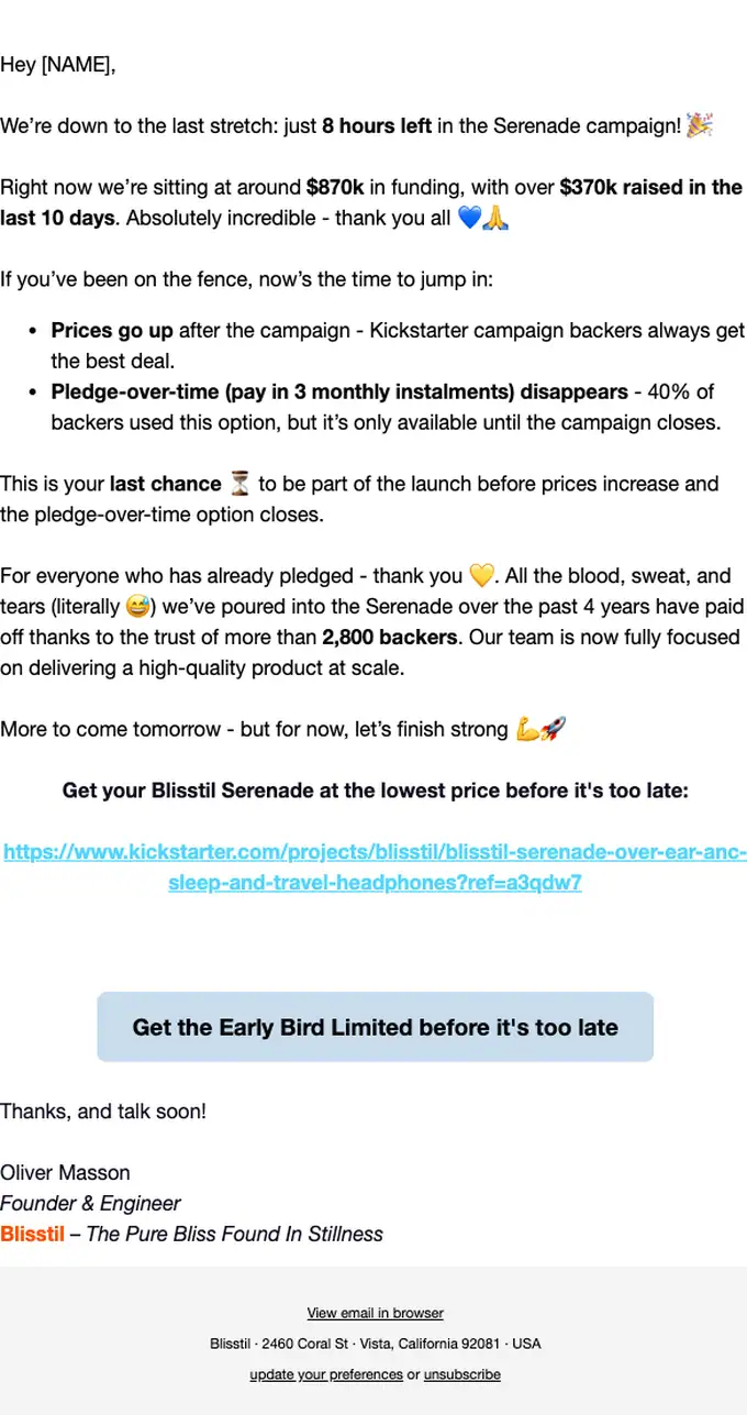 Blisstil expiration notice email, full length