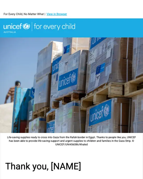 UNICEF Australia receipt email