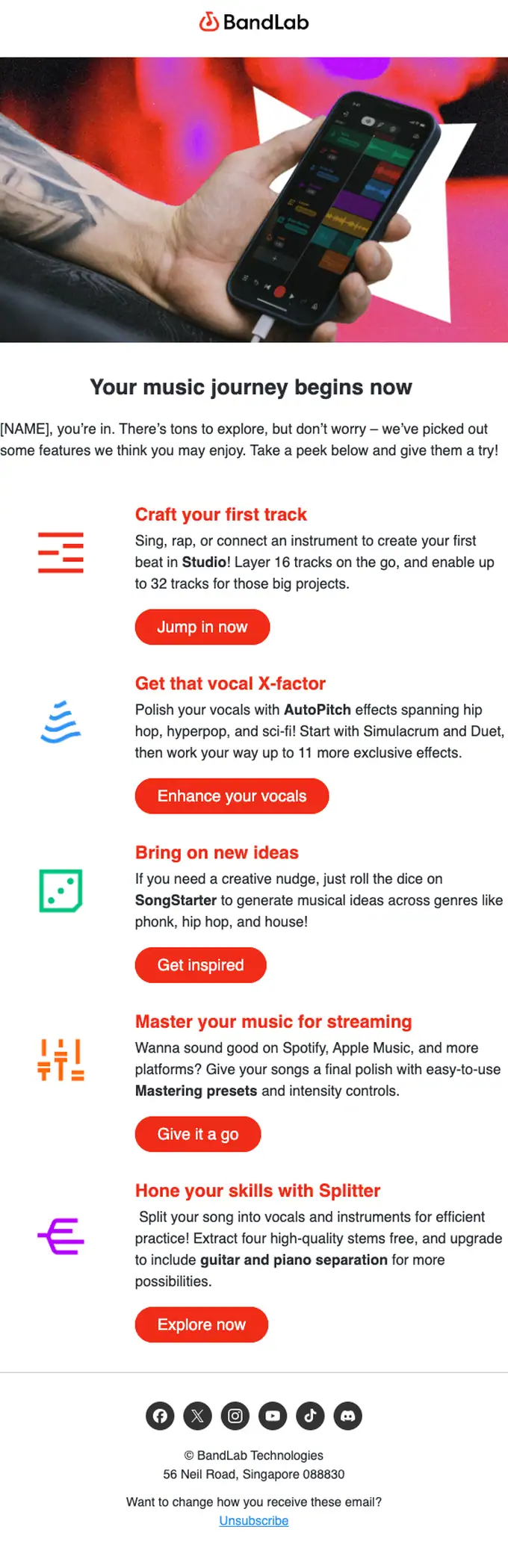 BandLab welcome email, full length
