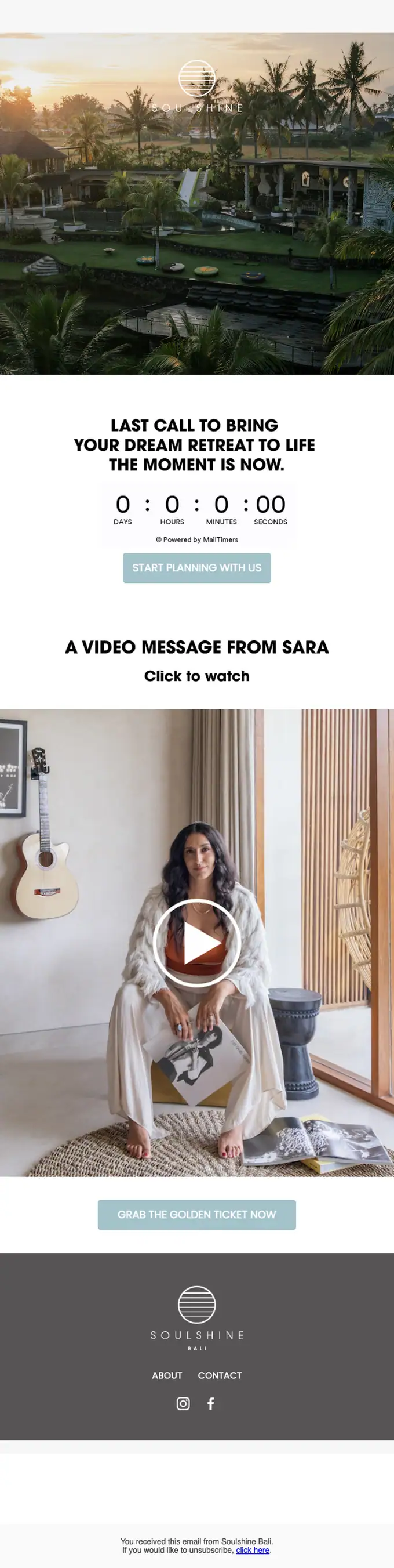 Soulshine Bali promotional email, full length