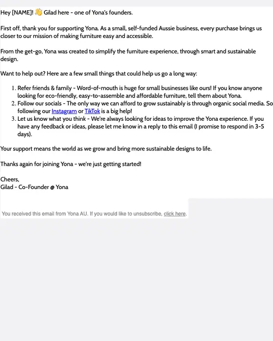 Yona thank you email