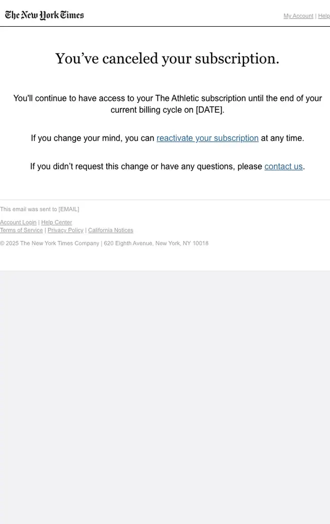 The New York Times Company cancellation email, full length
