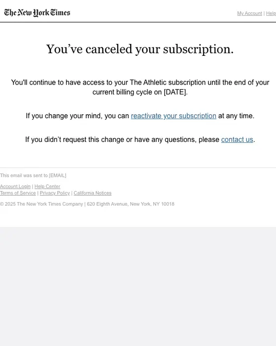 The New York Times Company cancellation email