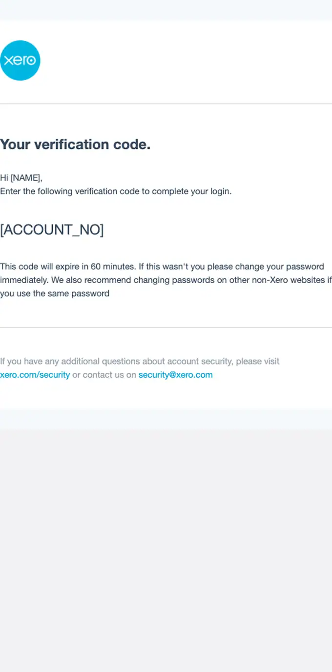 Xero otp email, full length