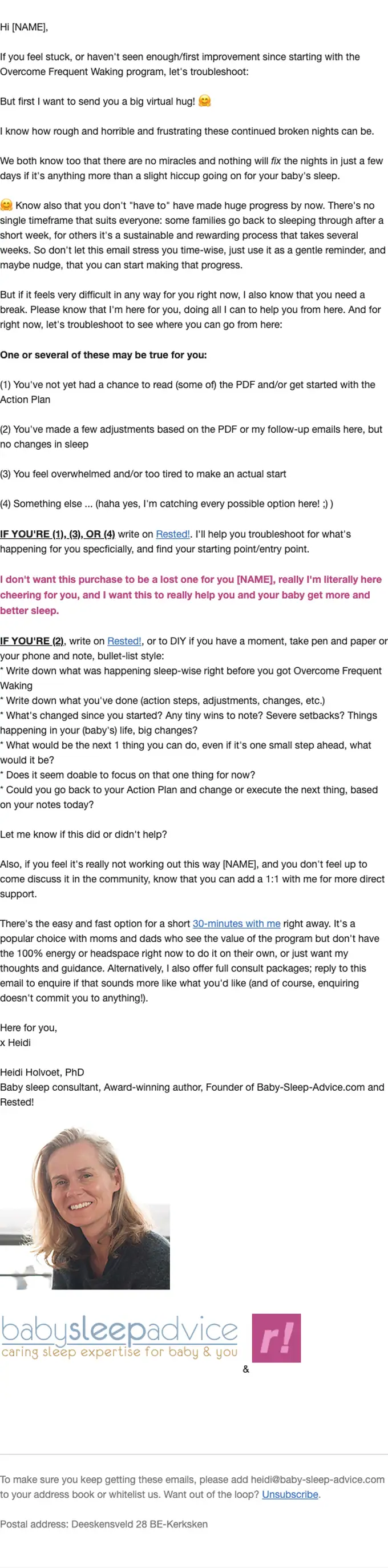 Heidi Holvoet | Baby Sleep Advice re engagement email, full length