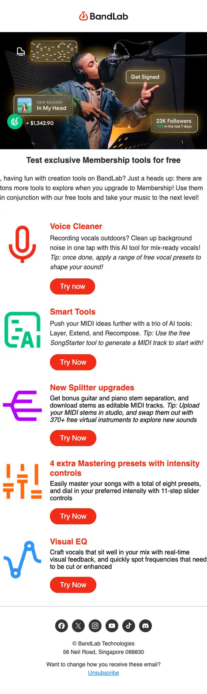 BandLab promotional email, full length