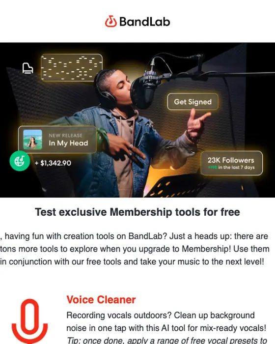 BandLab promotional email
