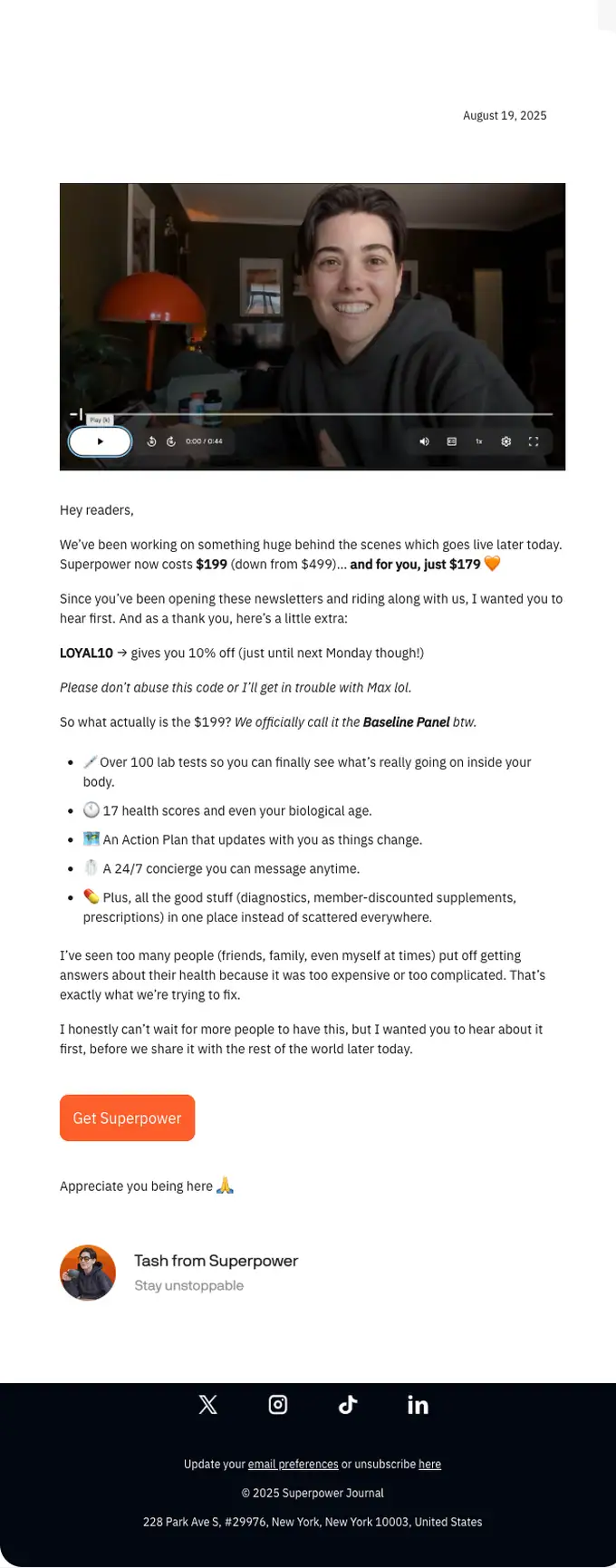 Superpower promotional email, full length