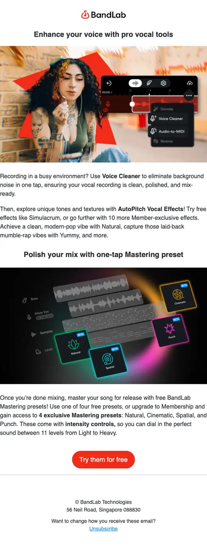 BandLab promotional email, full length