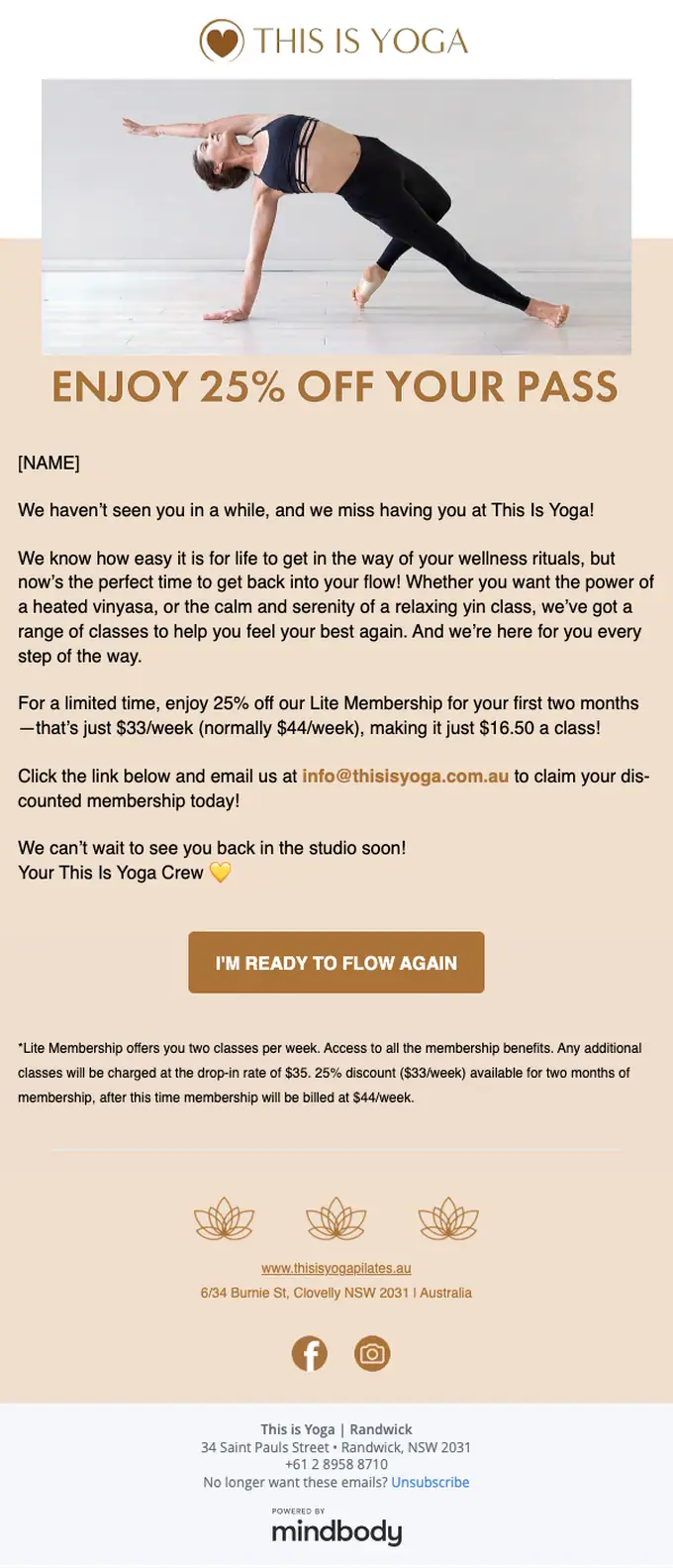 This is Yoga | Randwick re engagement email, full length