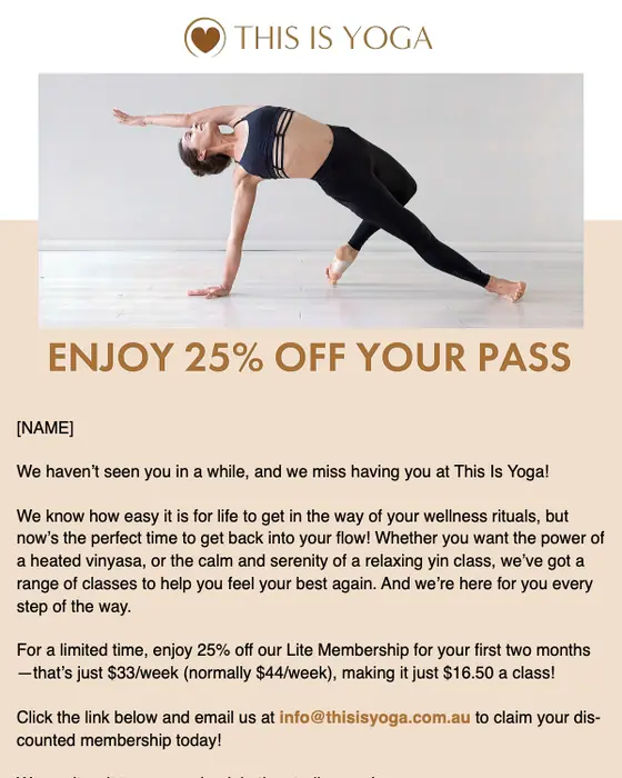 This is Yoga | Randwick re engagement email