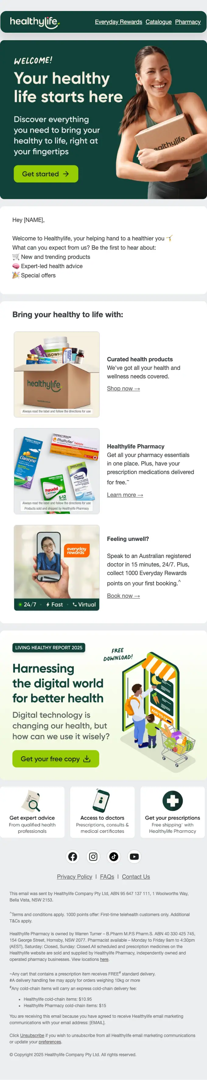 Healthylife welcome email, full length
