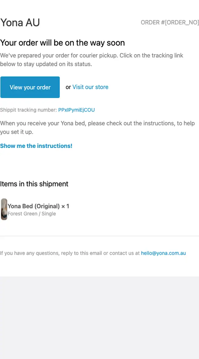 Yona AU shipping email, full length